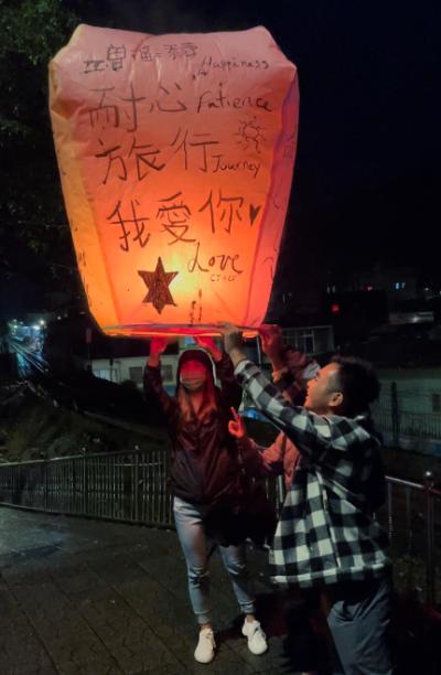 Releasing sky lanterns in Pingxi, Taiwan.
